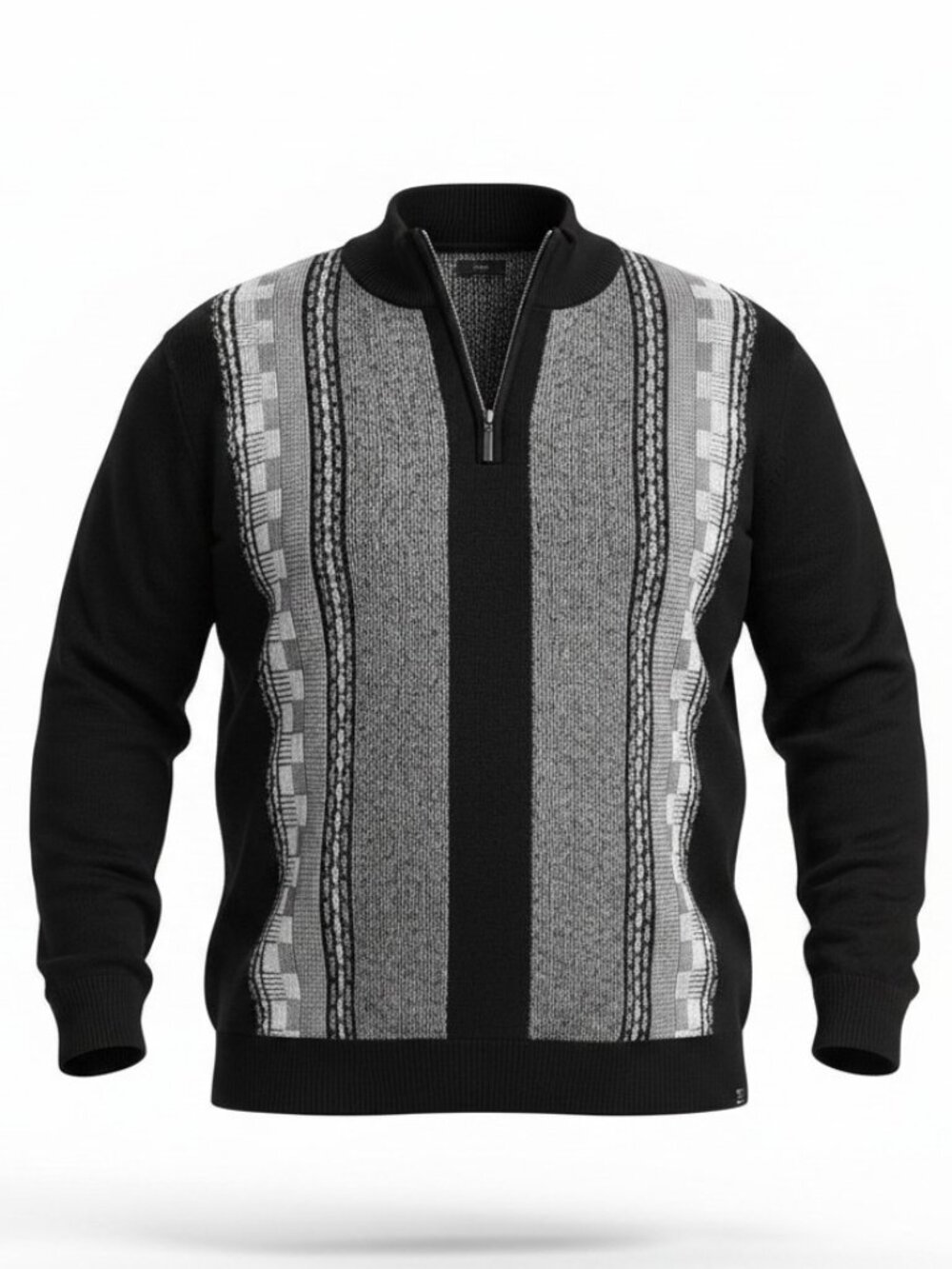 Stacy Adams Mens 2XLT Quarter Zip Sweater Black Grey Panel Textured Knit Tall